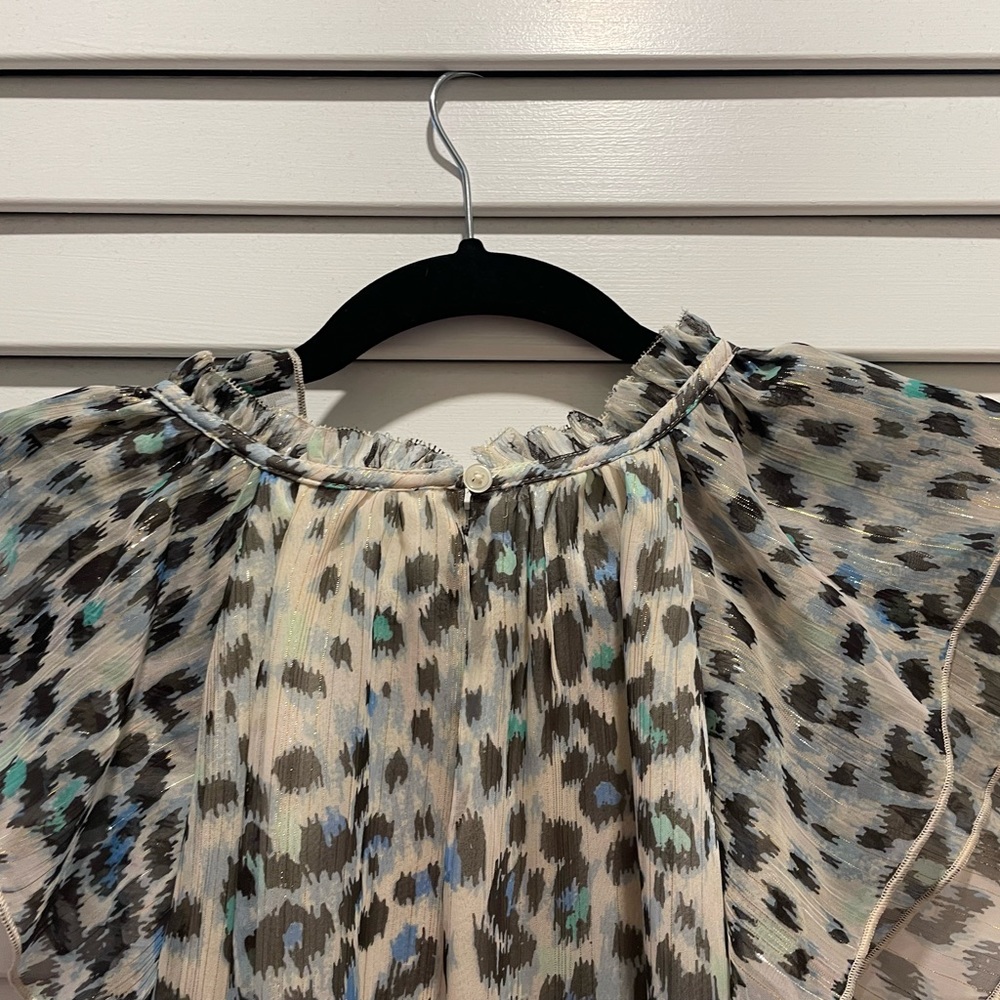 NWT Loft Shimmer Animal Print Ruffle Shell, Large - Picture 6 of 8
